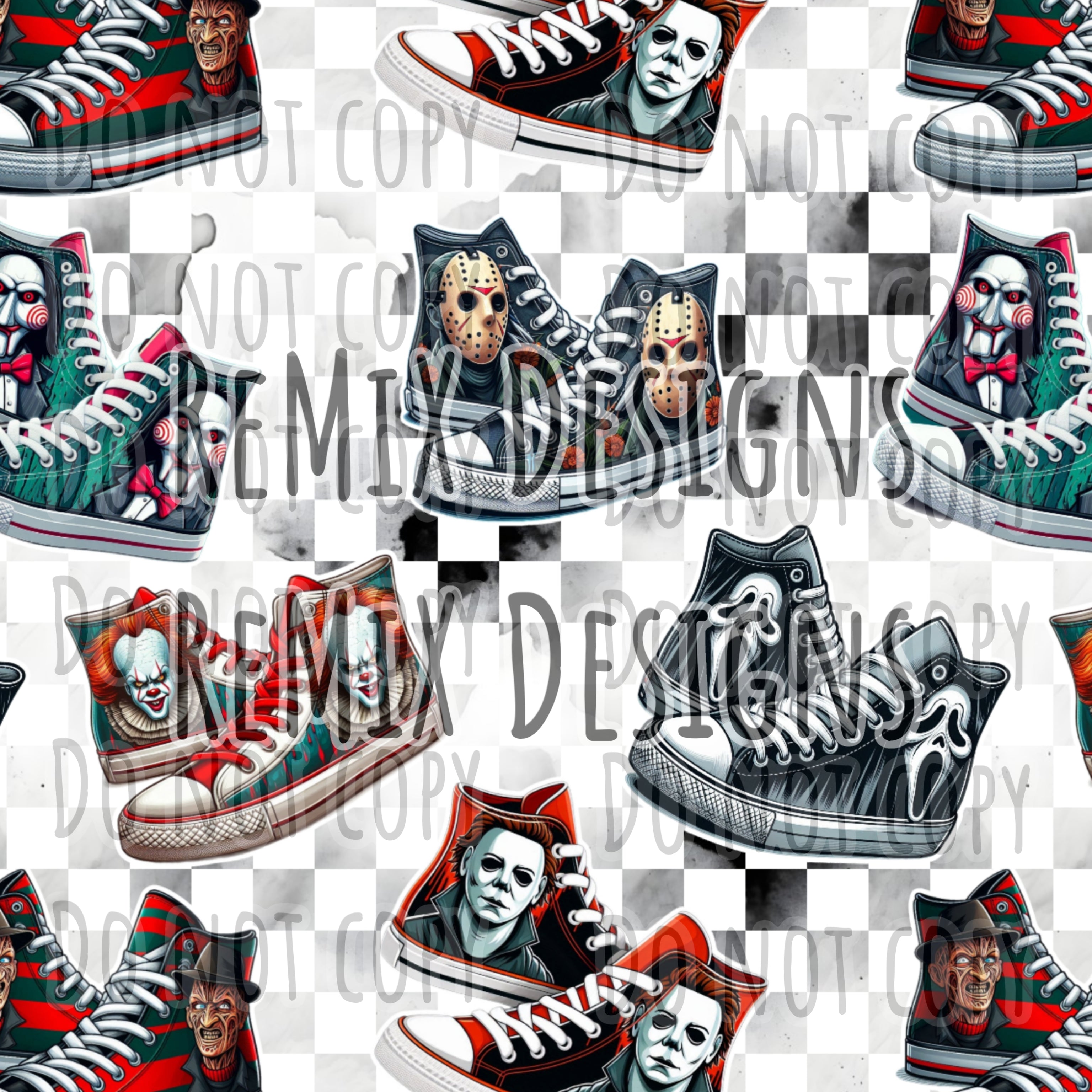 Jason Pennywise clown Ghostface Freddy Michael Myers Halloween scary horror spooky high tops sneakers (Seamless Digital File)