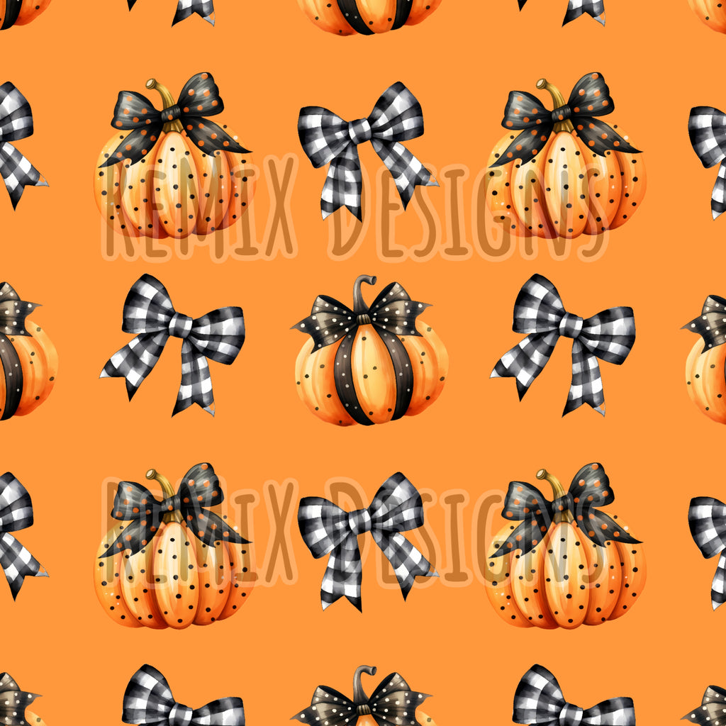 Fall Pumpkins Buffalo plaid autumn dainty girls coquette bows (Seamless Digital File)