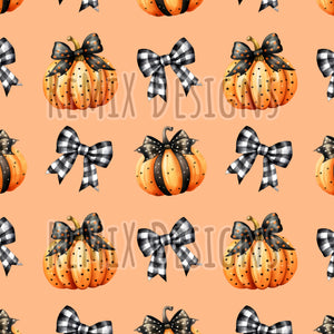 Fall Pumpkins Buffalo plaid autumn dainty girls coquette bows (Seamless Digital File)