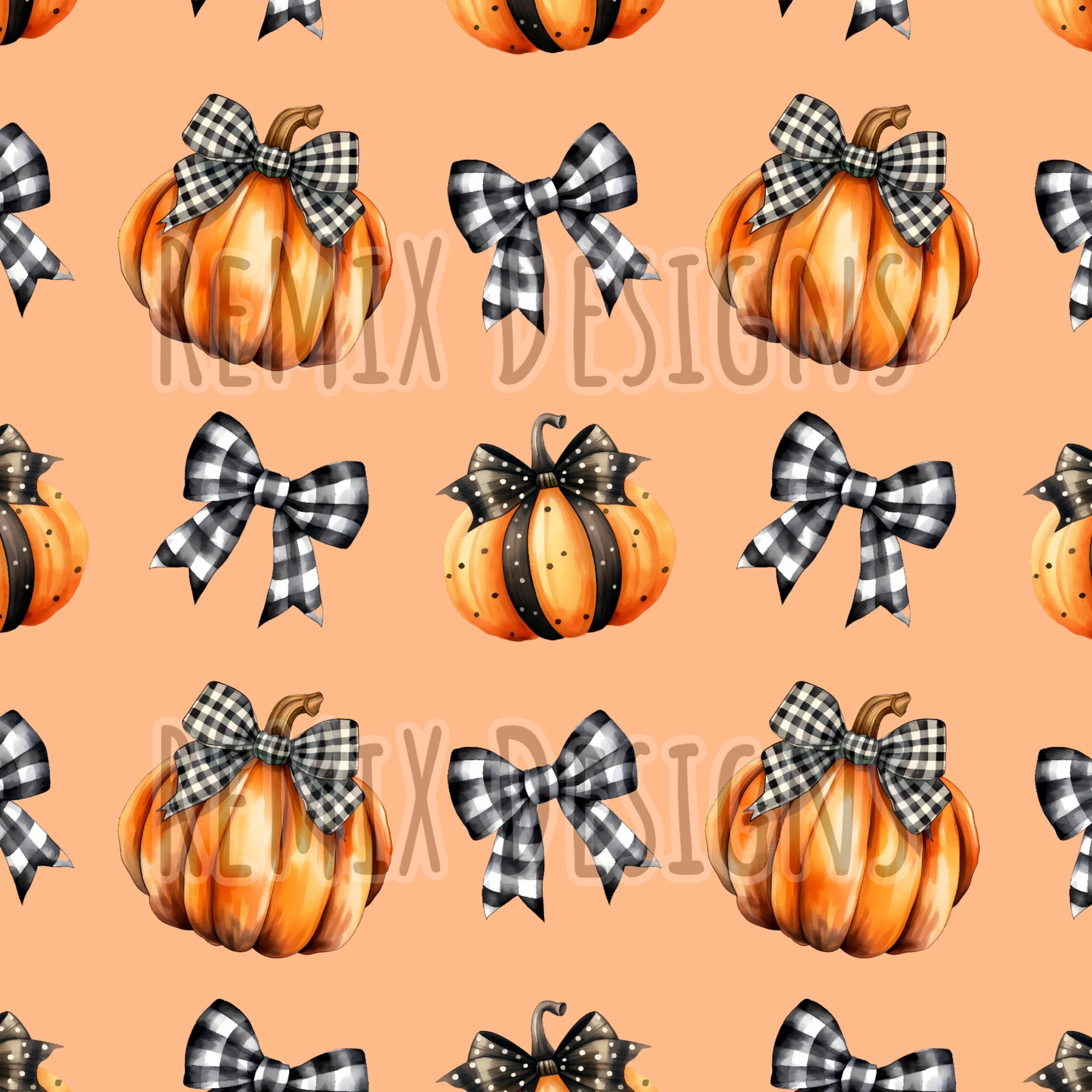 Fall Pumpkins Buffalo plaid autumn dainty girls coquette bows (Seamless Digital File)