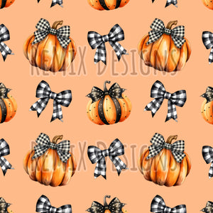 Fall Pumpkins Buffalo plaid autumn dainty girls coquette bows (Seamless Digital File)