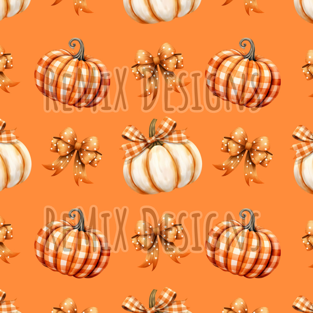 Fall Pumpkins Buffalo plaid autumn dainty girls coquette bows (Seamless Digital File)