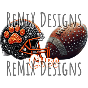 Custom Rhinestone Helmet and Football PNG for Tshirts Tumblers Crafting Sublimation Digital Paper