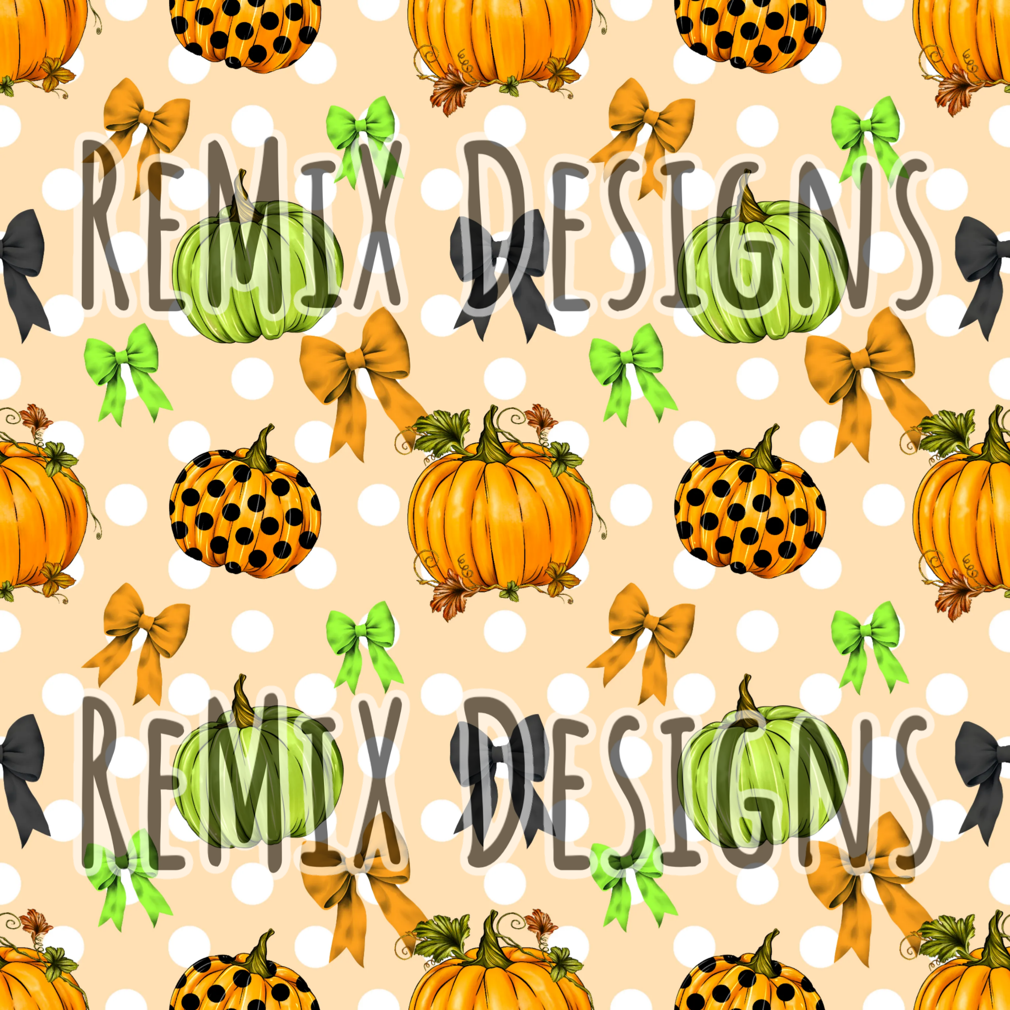 Orange green white Fall Pumpkins autumn dainty girls coquette bows (Seamless Digital File)