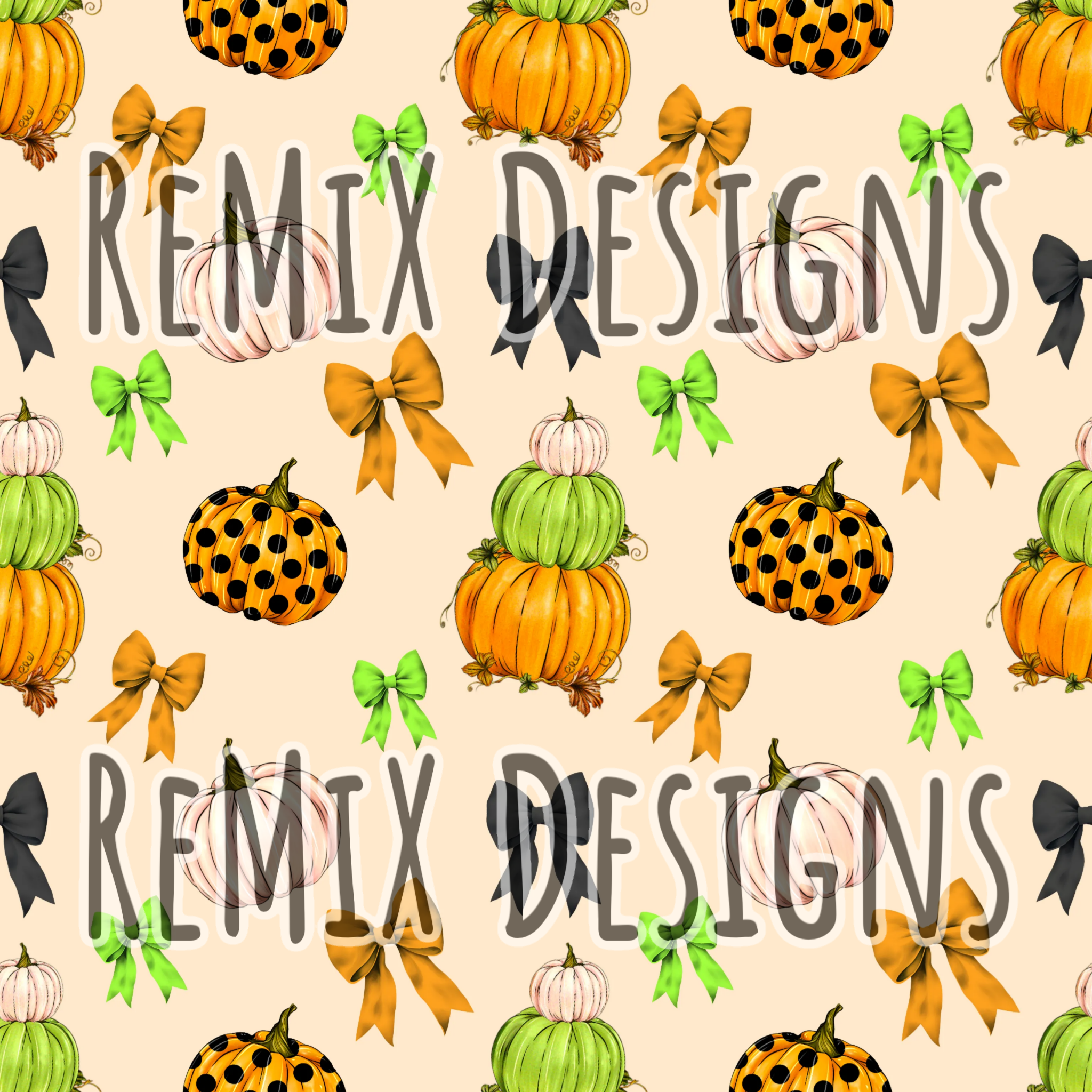 Orange green white Fall Pumpkins autumn dainty girls coquette bows (Seamless Digital File)