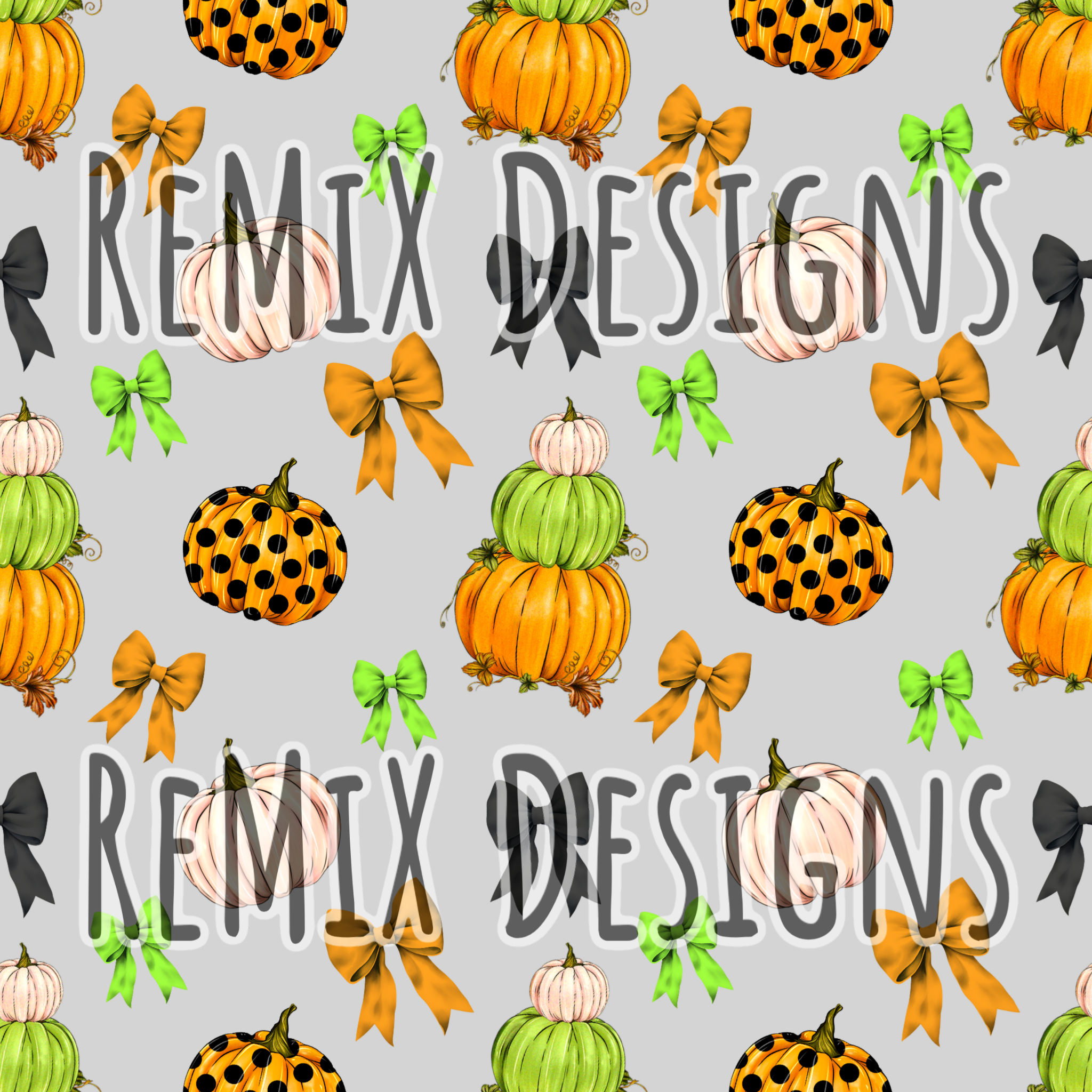 Orange green white Fall Pumpkins autumn dainty girls coquette bows (Seamless Digital File)