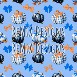 Blue Fall Pumpkins autumn dainty girls coquette bows (Seamless Digital File)