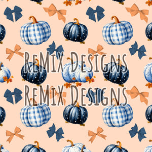 Blue Fall Pumpkins autumn dainty girls coquette bows (Seamless Digital File)