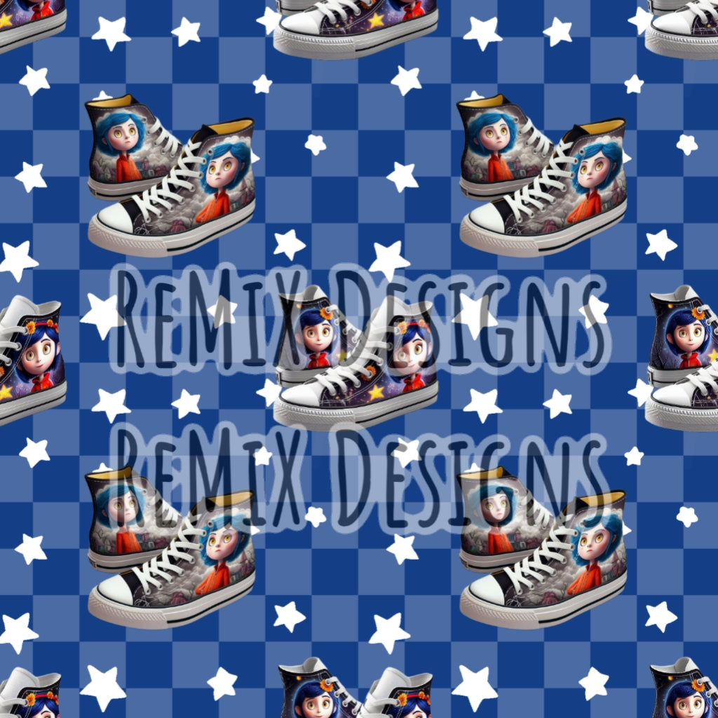 Blue Hair Girl High Tops (Seamless Digital File)