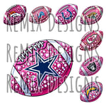 Pro Football Teams Rhinestone Pink Footballs Clipart Bundle (Digital PNG Files)