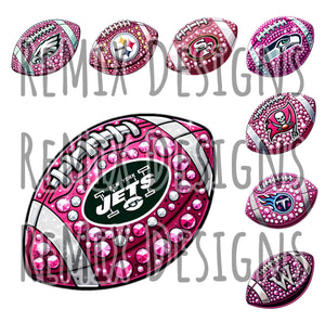 Pro Football Teams Rhinestone Pink Footballs Clipart Bundle (Digital PNG Files)