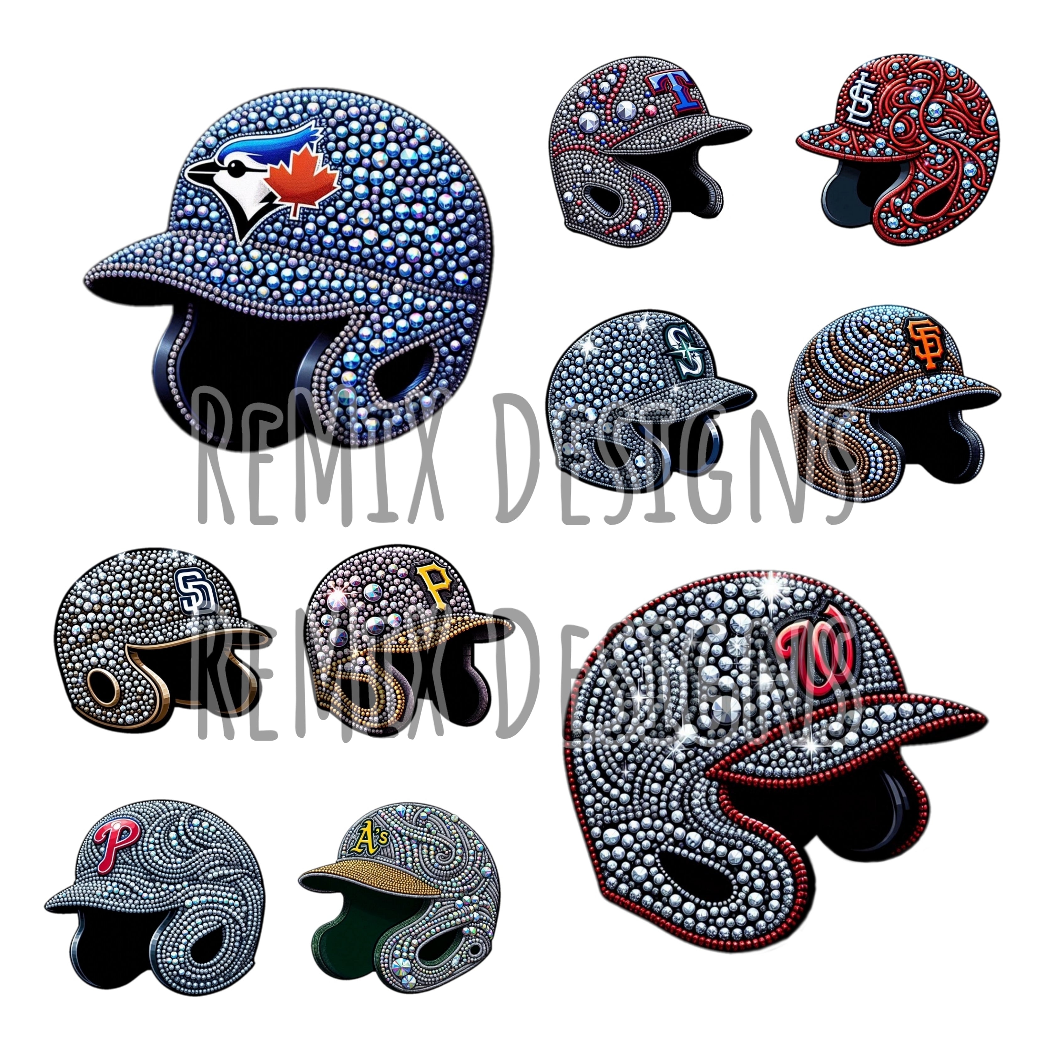 Pro Baseball All 30 Teams Rhinestone Baseball Helmets Clipart Bundle (Digital PNG Files)