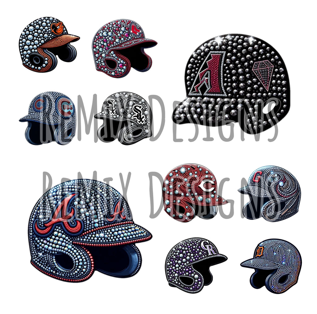 Pro Baseball All 30 Teams Rhinestone Baseball Helmets Clipart Bundle (Digital PNG Files)