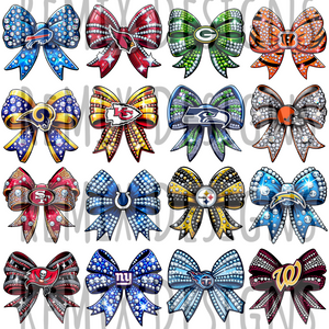 Pro Football All 32 Teams Rhinestone Coquette Cheer Bows Clipart Bundle (Digital PNG Files)