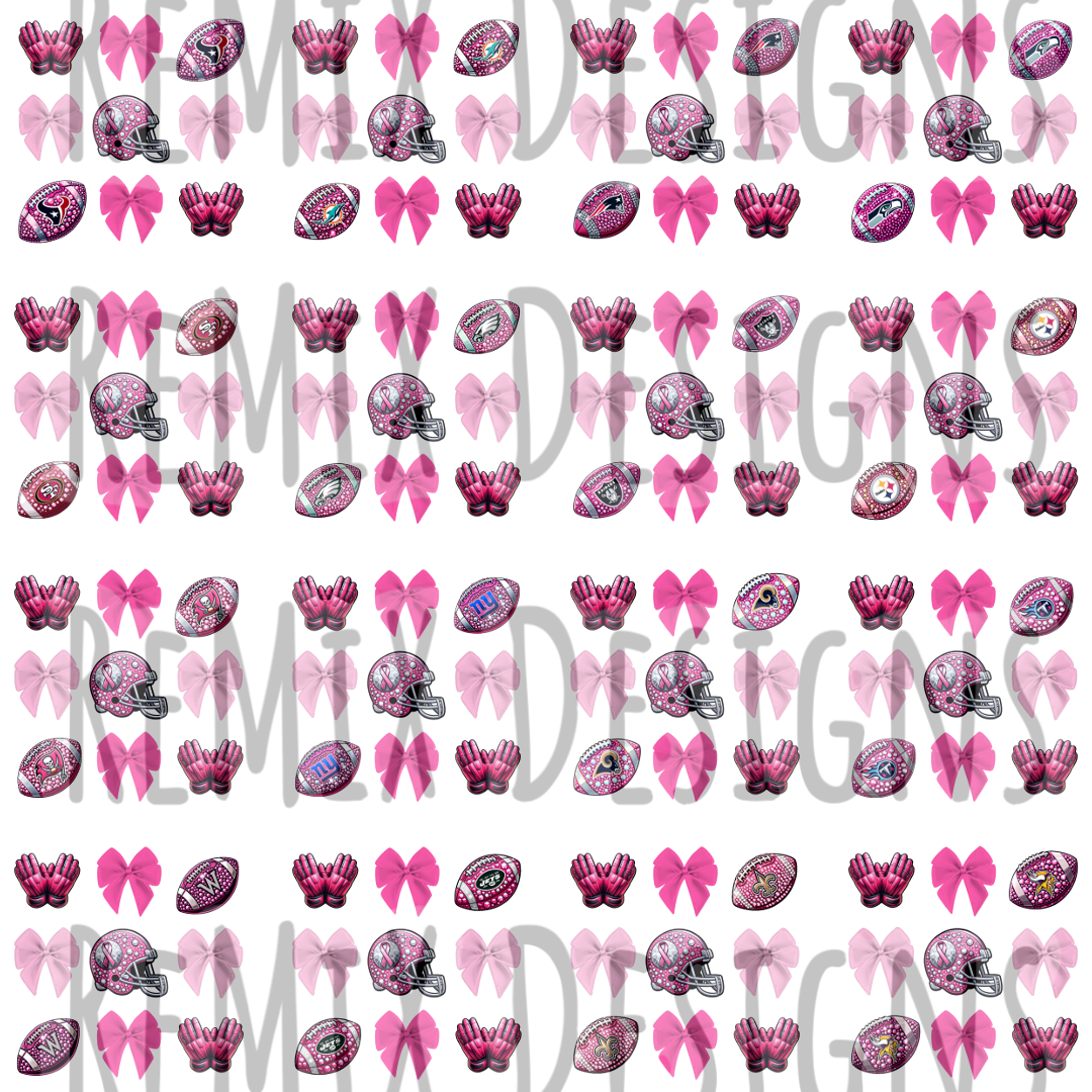 Pro Football All 32 Teams Rhinestone Pink Football PNG Bundle (Digital PNG Files)