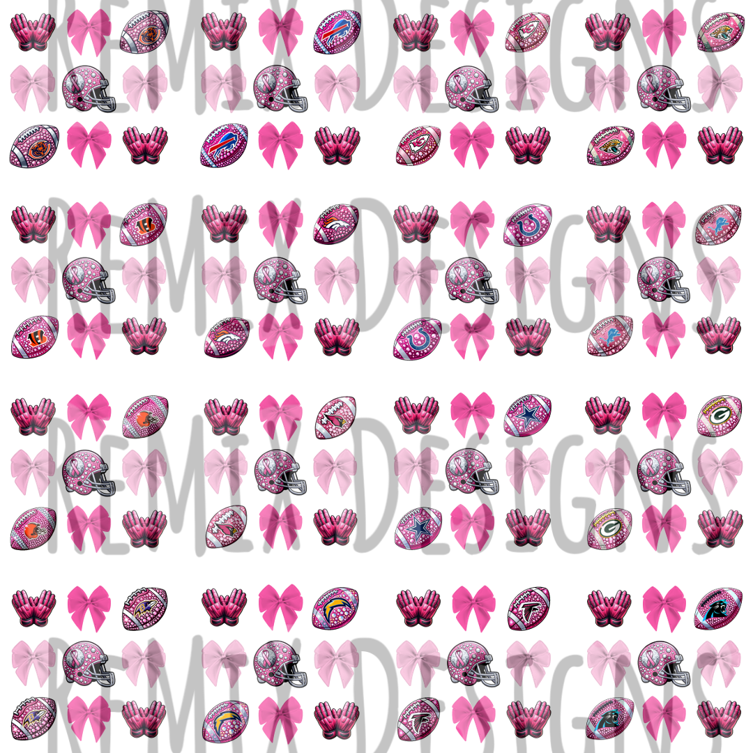 Pro Football All 32 Teams Rhinestone Pink Football PNG Bundle (Digital PNG Files)