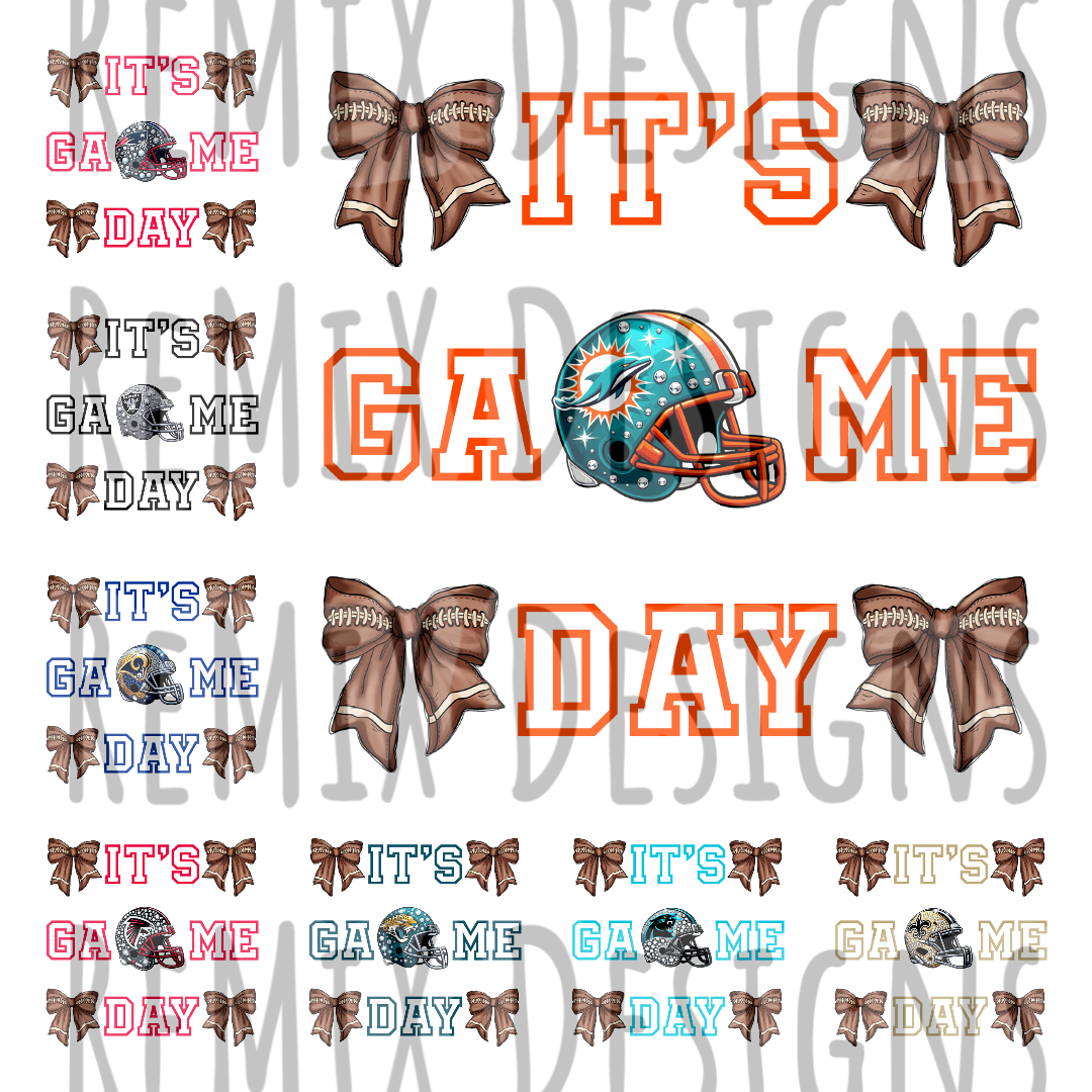 It's Game Day Coquette Bows, Bundle 1, Pro Football All 32 Teams Rhinestone PNG Bundle (Digital PNG Files)