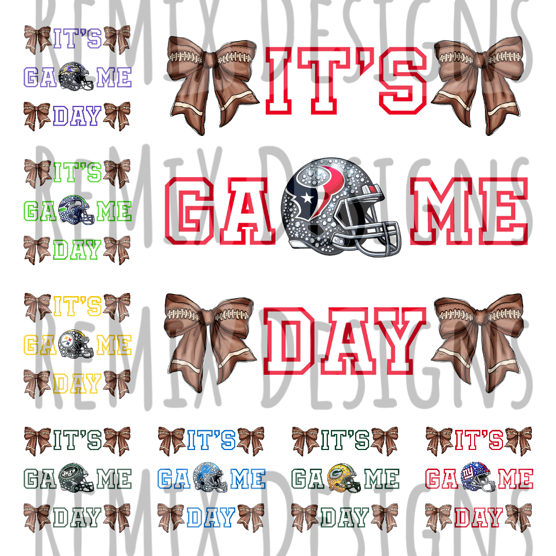 It's Game Day Coquette Bows, Bundle 1, Pro Football All 32 Teams Rhinestone PNG Bundle (Digital PNG Files)