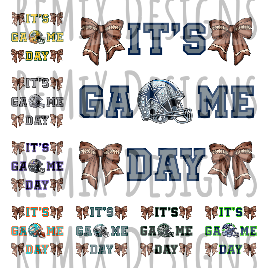 It's Game Day Coquette Bows, Bundle 2, Pro Football All 32 Teams Rhinestone PNG Bundle (Digital PNG Files)