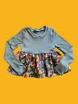 Fall Mushrooms and Sunflowers Ruthy Peplum or Dress with long sleeves