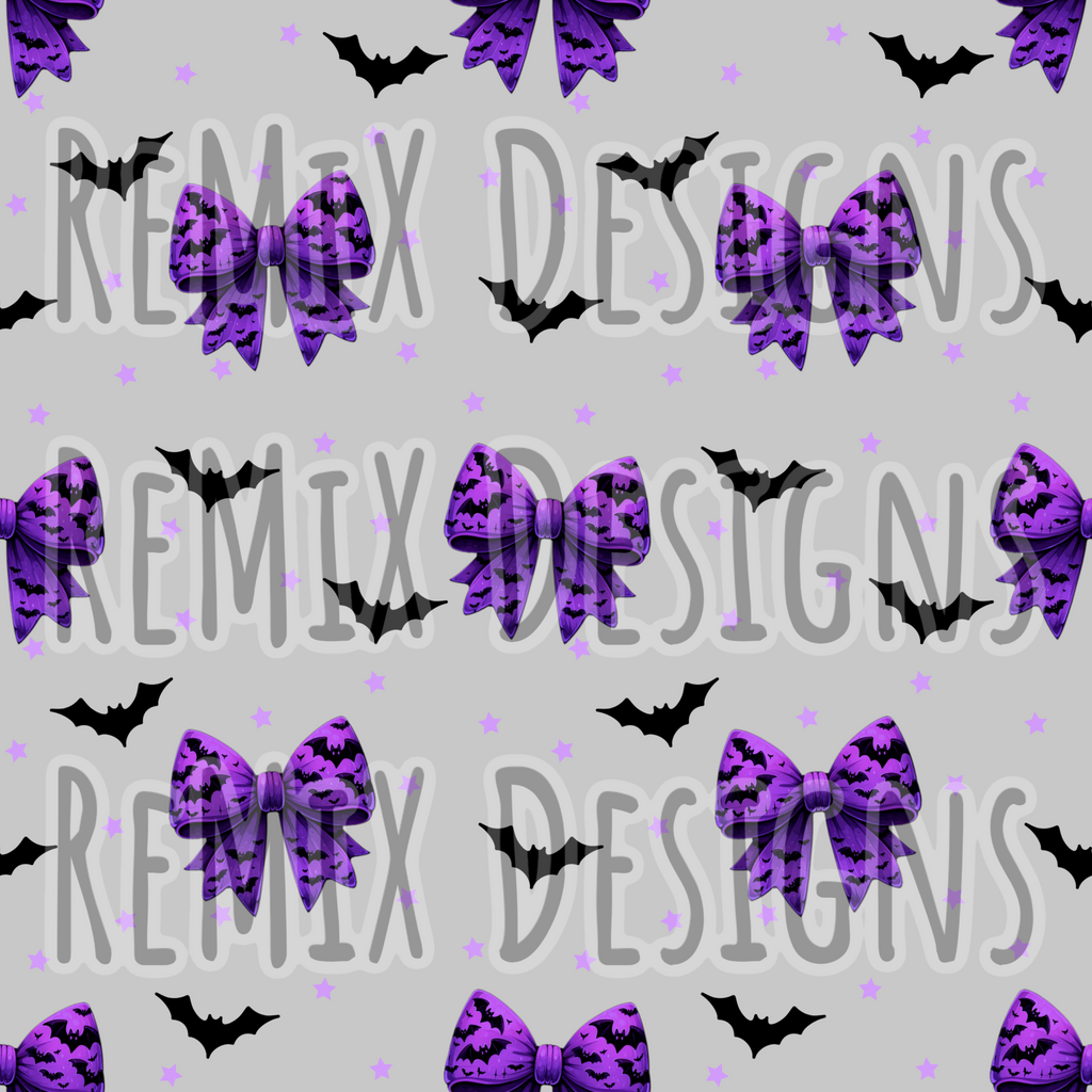 Batty bats purple Halloween girly coquette bows (Seamless Digital File)