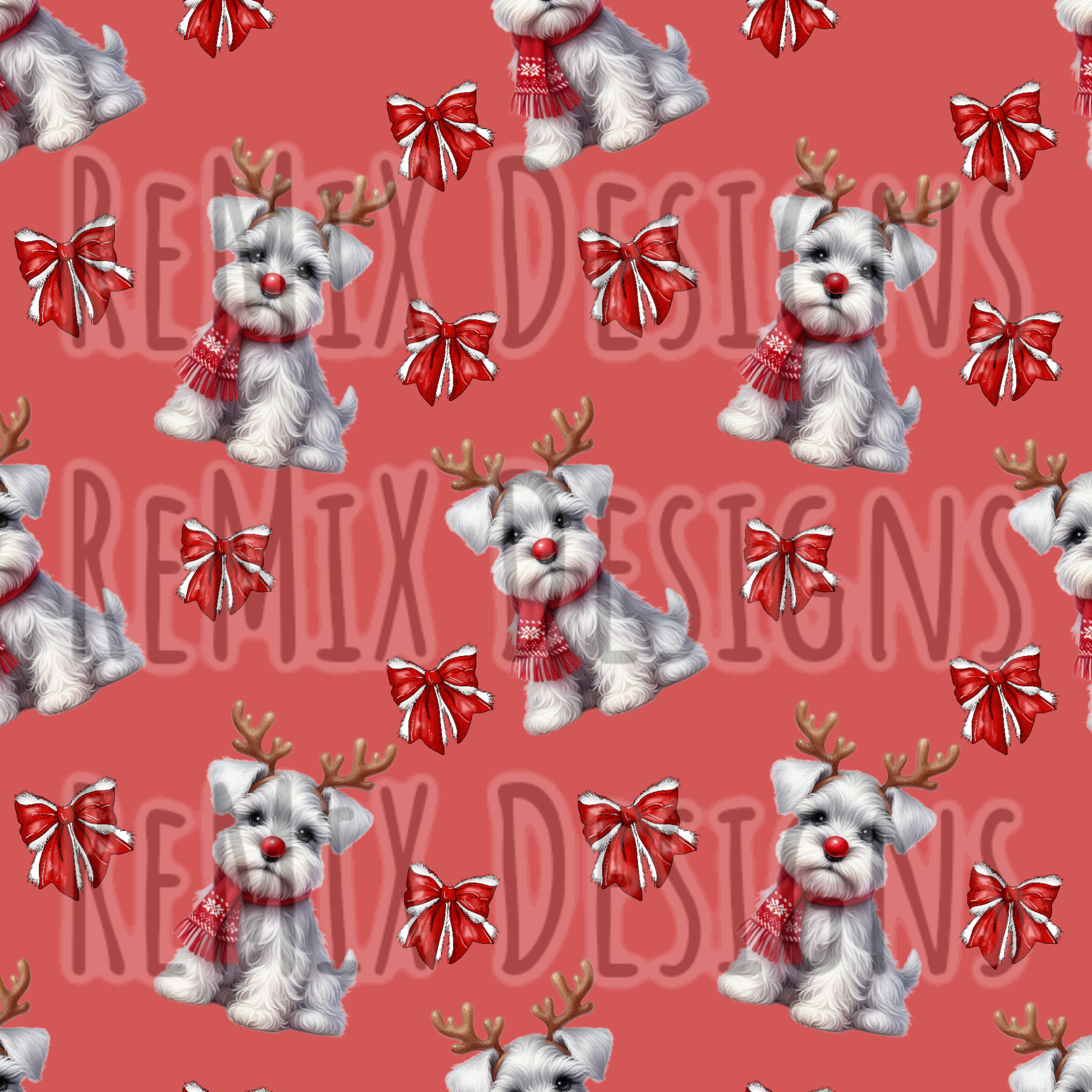 Schnauzer Reindeer Bows (Seamless Digital File)