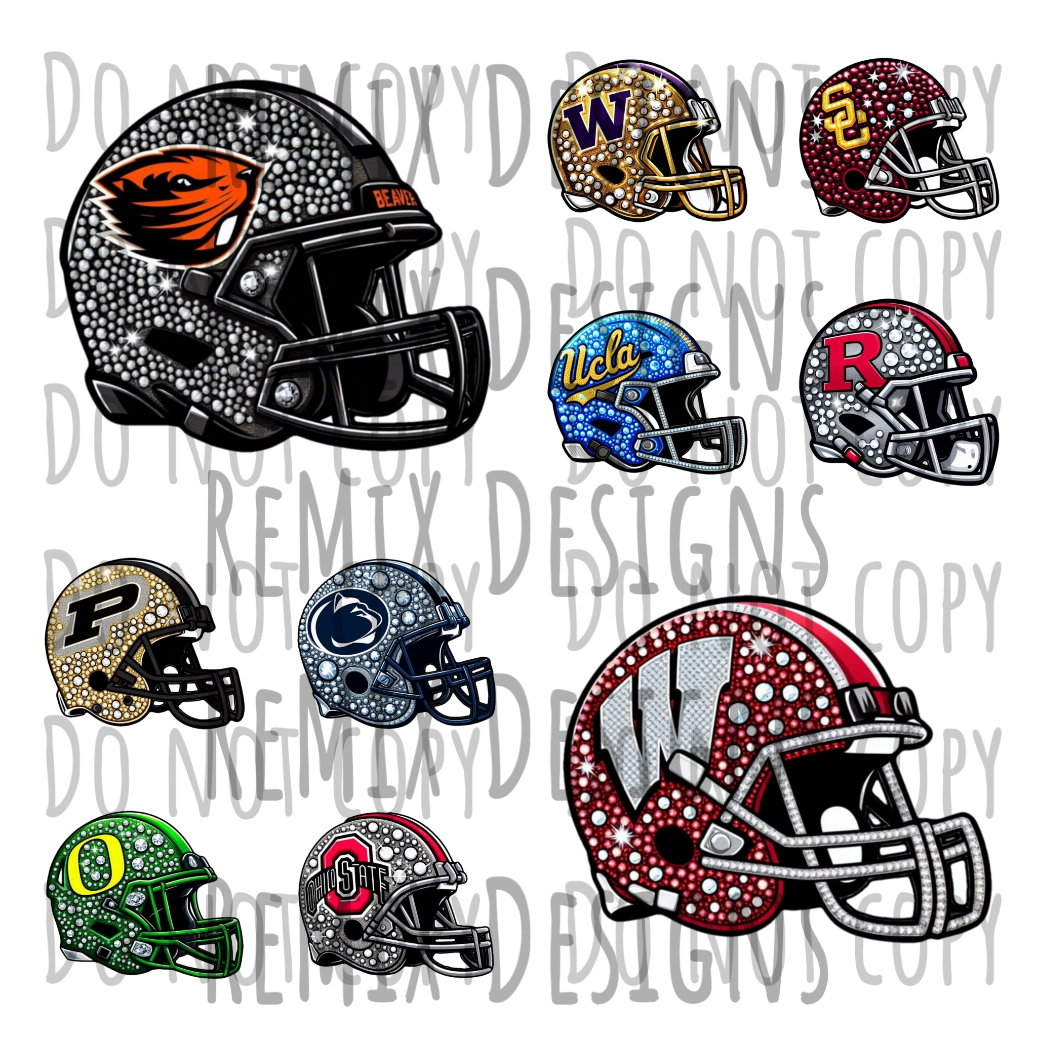 College Football Teams Rhinestone Helmet Clipart Bundle, 44 Teams (Digital PNG Files)