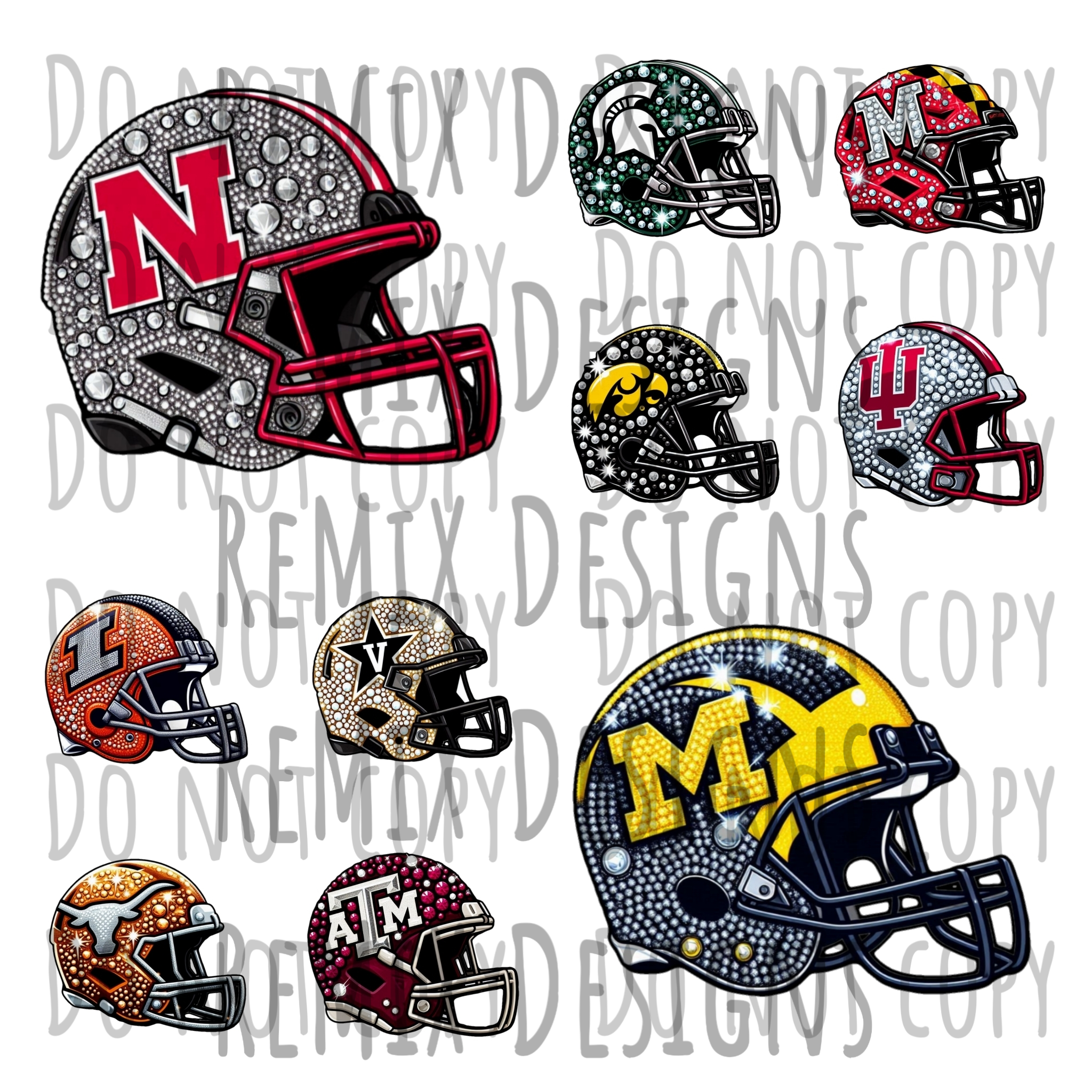 College Football Teams Rhinestone Helmet Clipart Bundle, 44 Teams (Digital PNG Files)