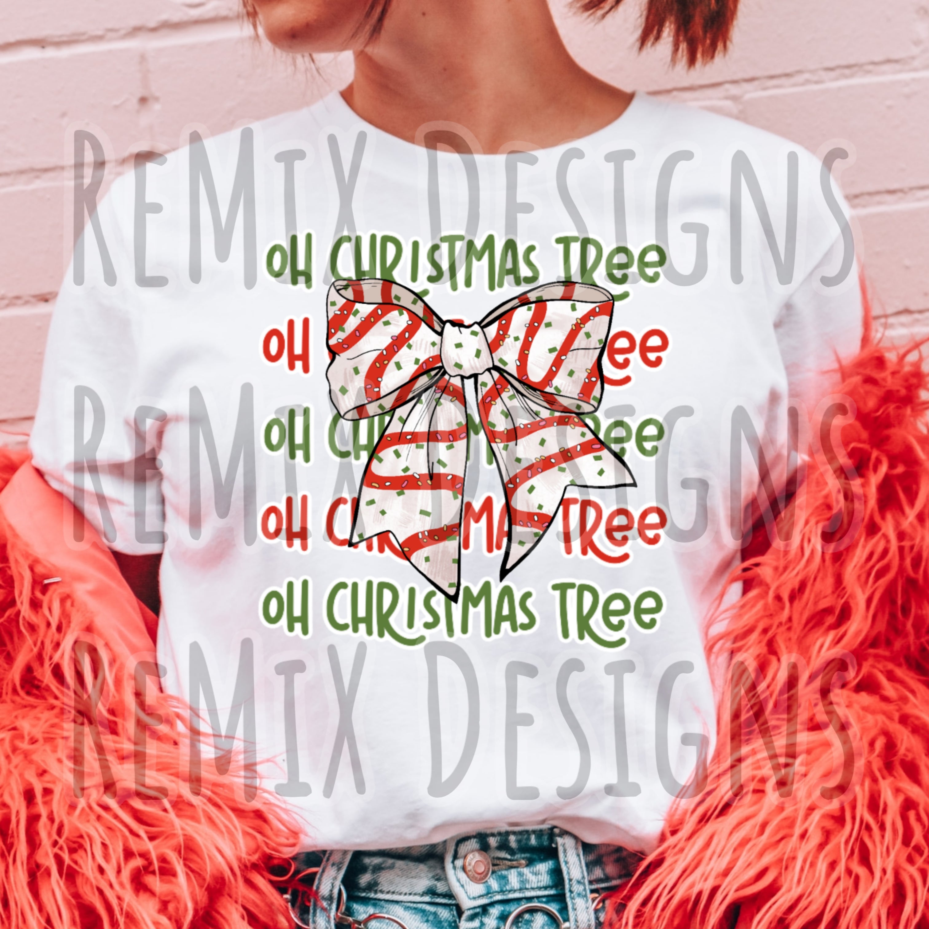 Oh Christmas Tree Striped Bow (PNG Digital File)