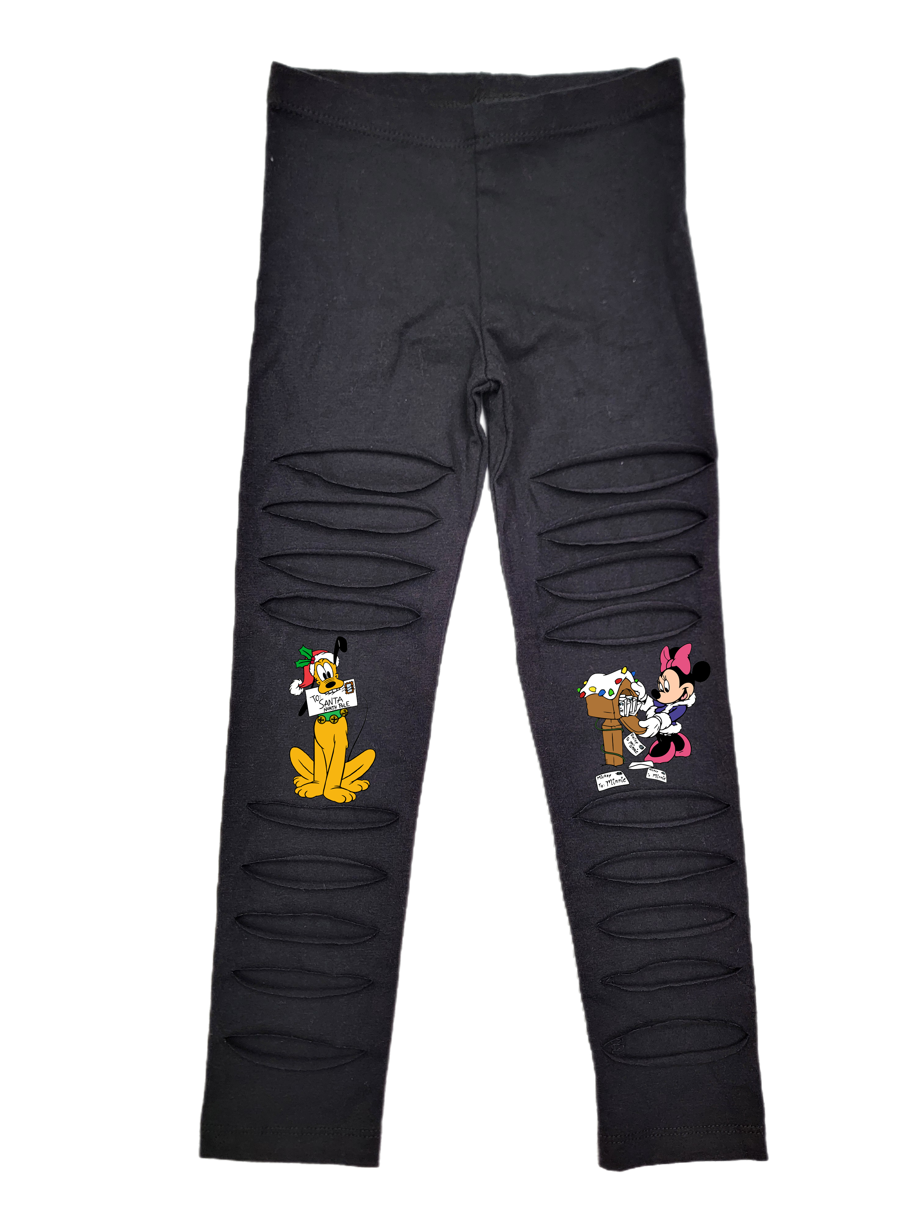 Pluto, Girl Mouse Christmas Distressed Leggings