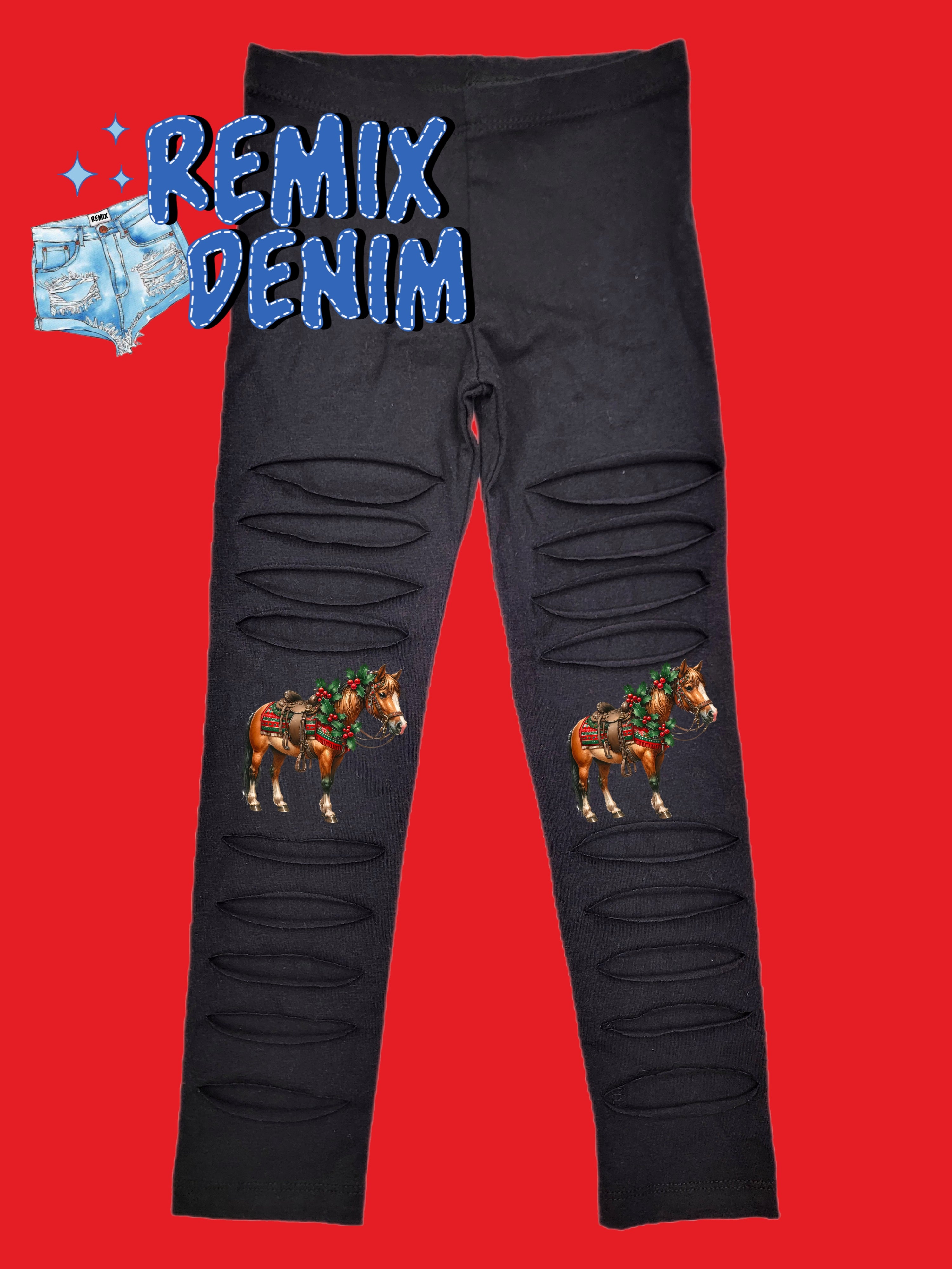 Horse Christmas Lights Distressed Leggings