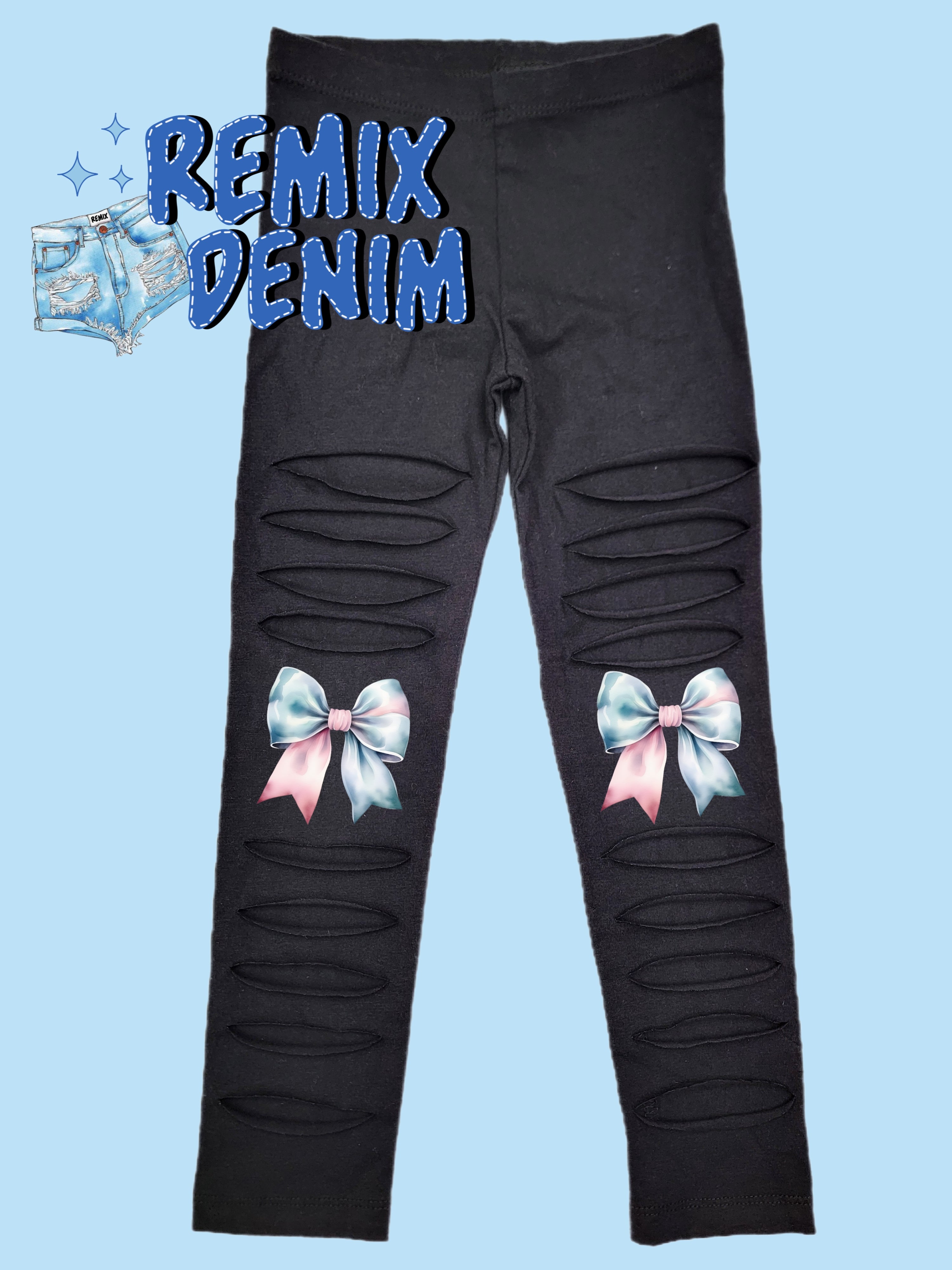 Winter Coquette Bows Distressed Leggings