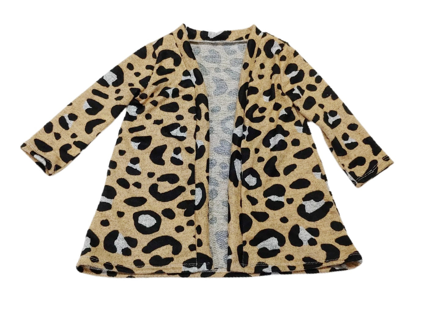 Cream Leopard Long Sleeve Duster/Cardigan, Tunic Length