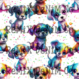 Rainbow Splatter Cute Puppies
