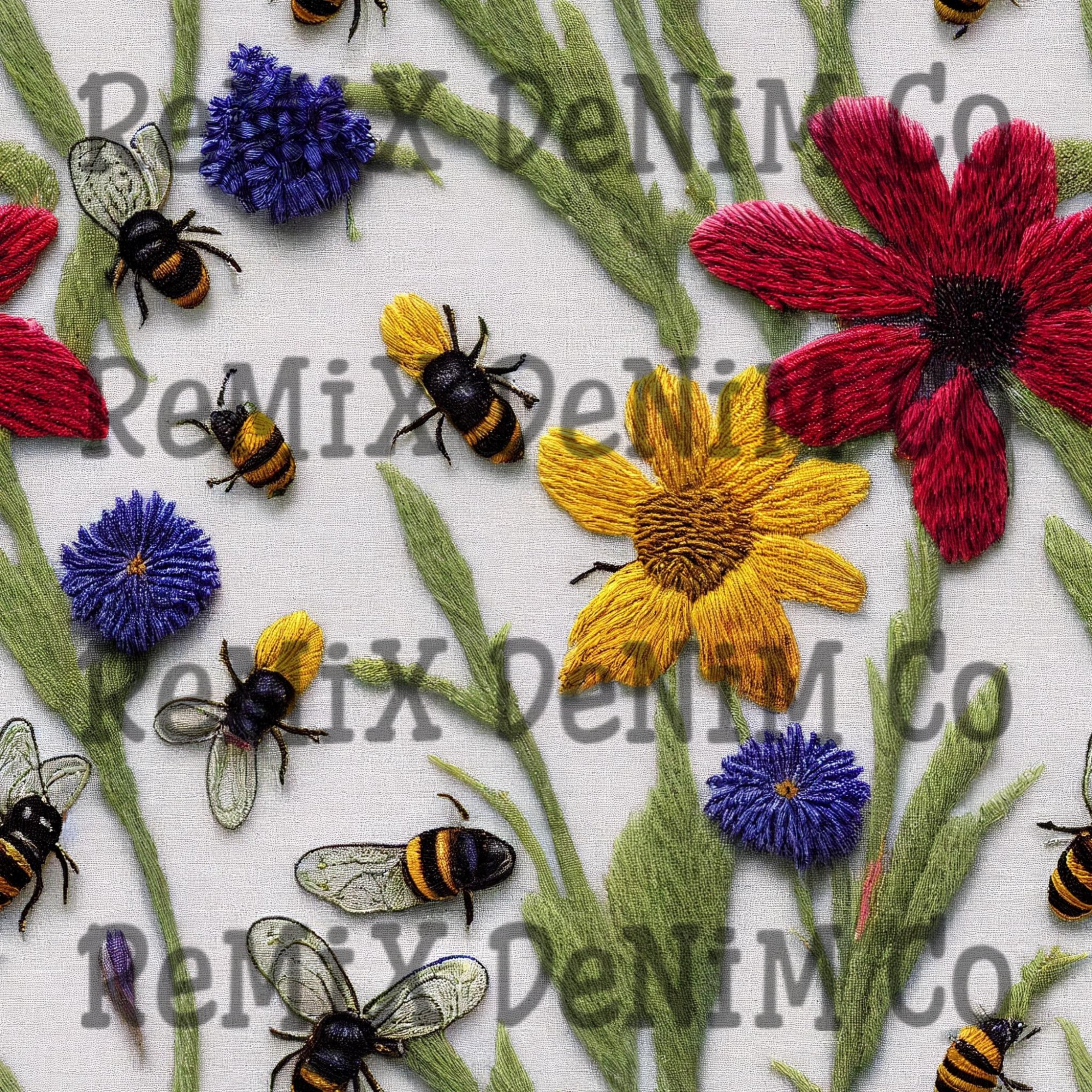 Bees Floral Embroidery