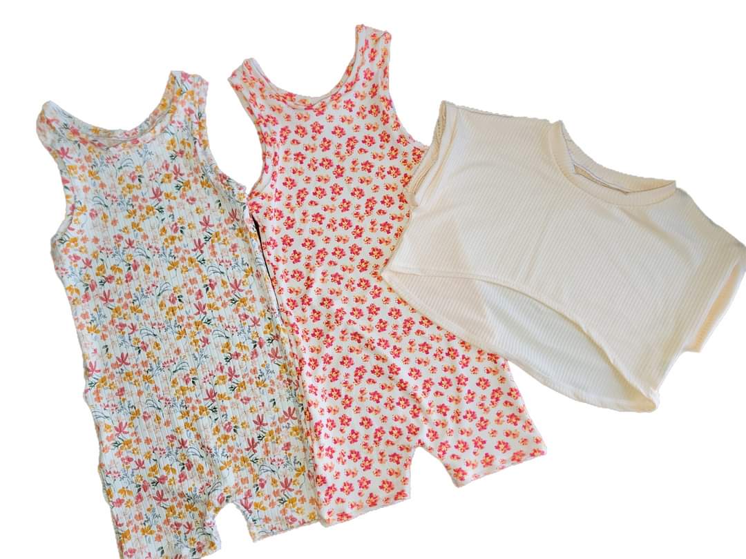 2 Ollie Rompers and 1 Honey Crop Top 5t (READY TO SHIP)
