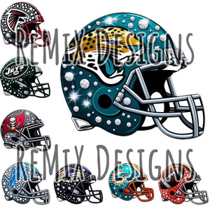 Pro Football Teams Rhinestone Helmet Clipart Bundle (Digital PNG Files)