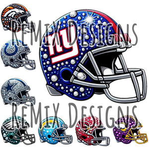 Pro Football Teams Rhinestone Helmet Clipart Bundle (Digital PNG Files)