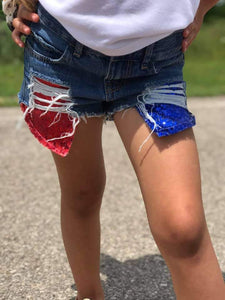 American Honey Sequin Hilo Distressed Shorties