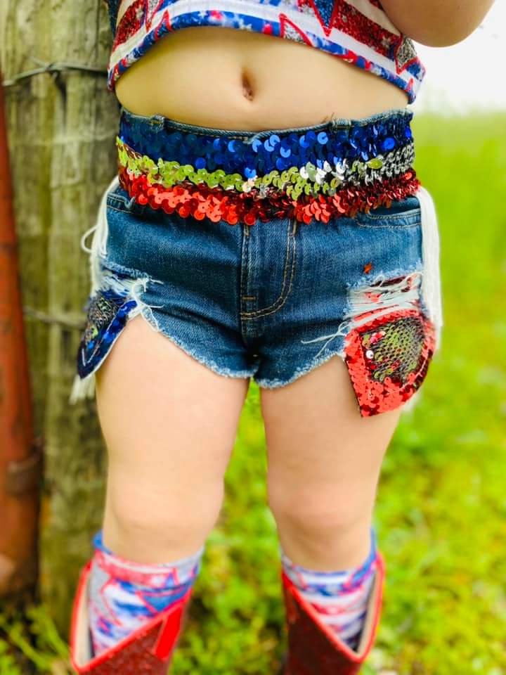 American Honey FLIP Sequin Hilo Distressed Shorties