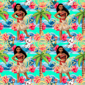 Hawaiian Polynesian Princess Maui Oceania Ocean Waves Pua Heihei bright (Seamless Digital File)