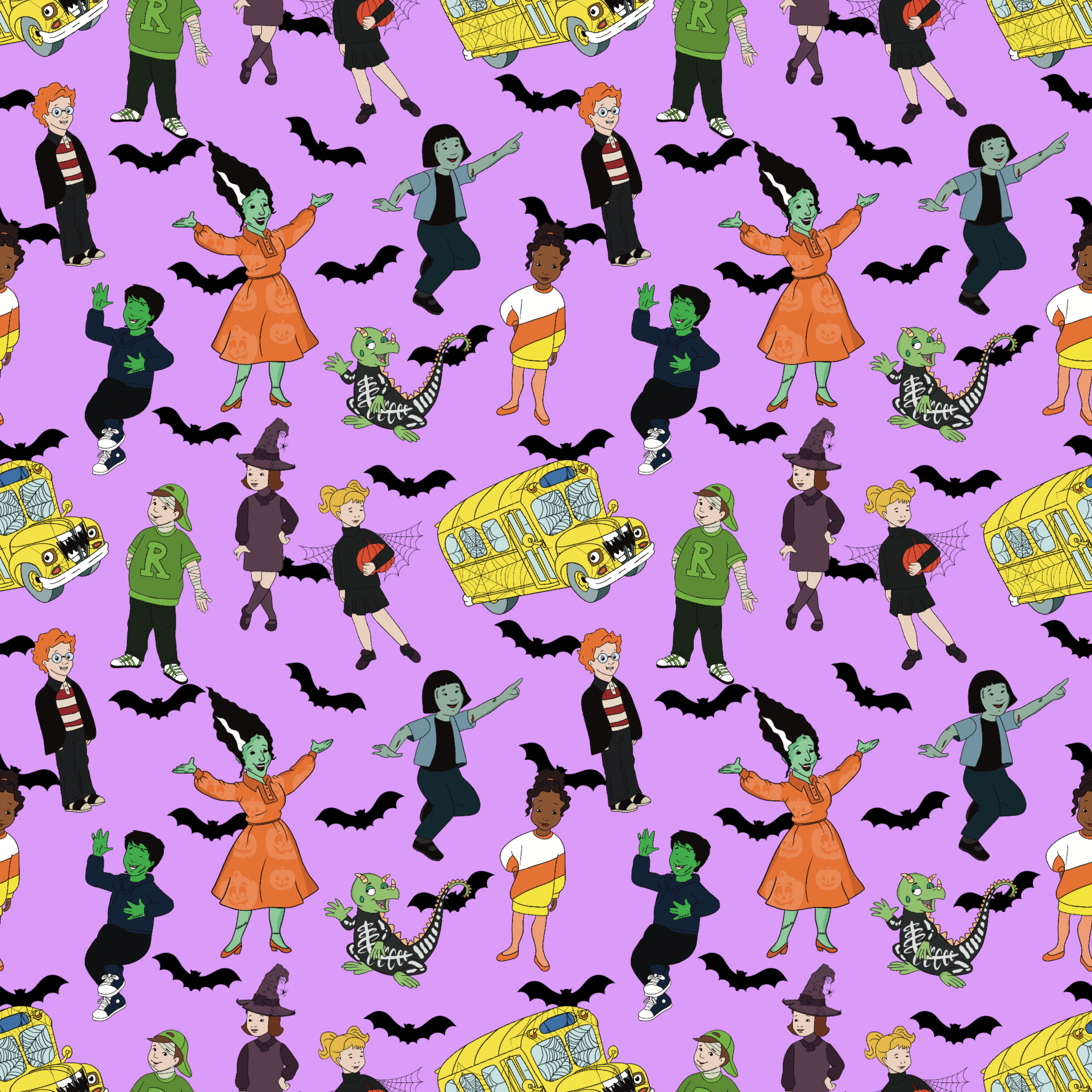 Magic schoolbus, miss frizzle, Halloween, seatbelts everyone (Seamless Digital File)