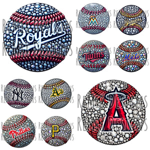 Pro Baseball All 30 Teams Rhinestone Baseballs Clipart Bundle (Digital PNG Files)