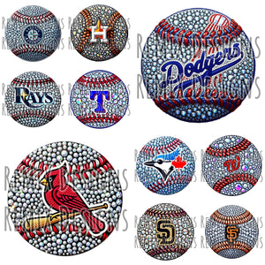 Pro Baseball All 30 Teams Rhinestone Baseballs Clipart Bundle (Digital PNG Files)