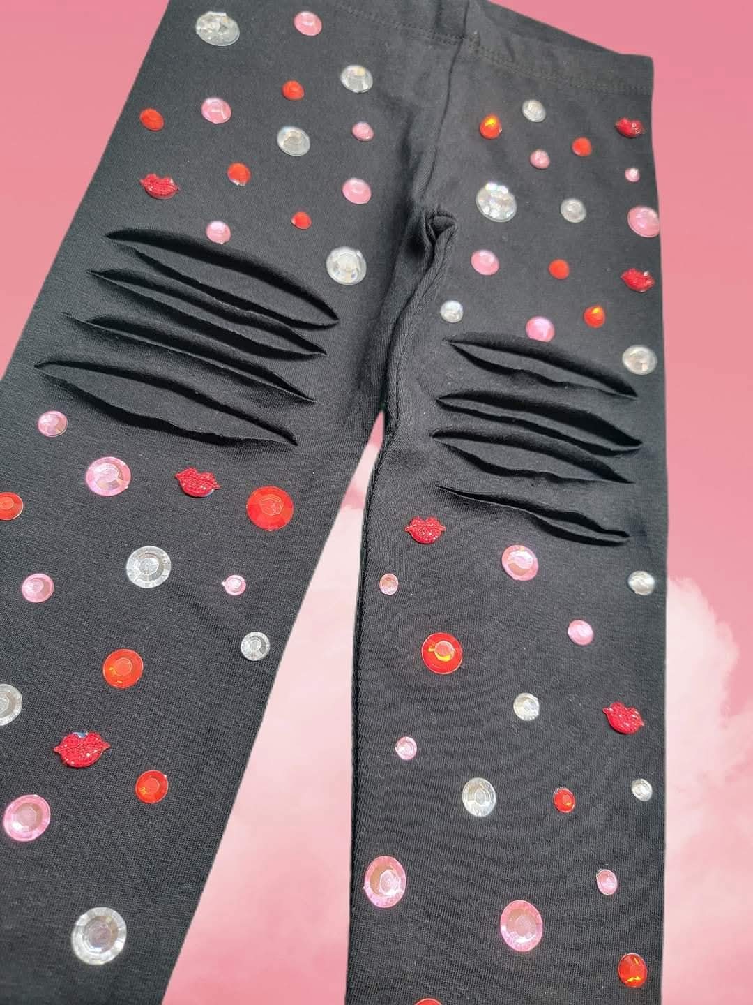 Mystery Glitz Bling Distressed Leggings