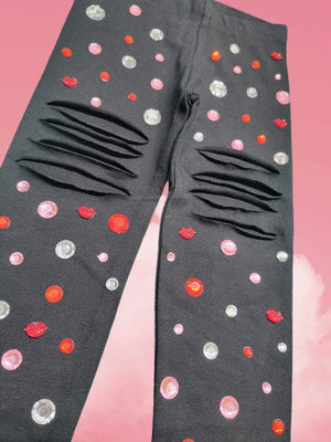 Mystery Glitz Bling Distressed Leggings