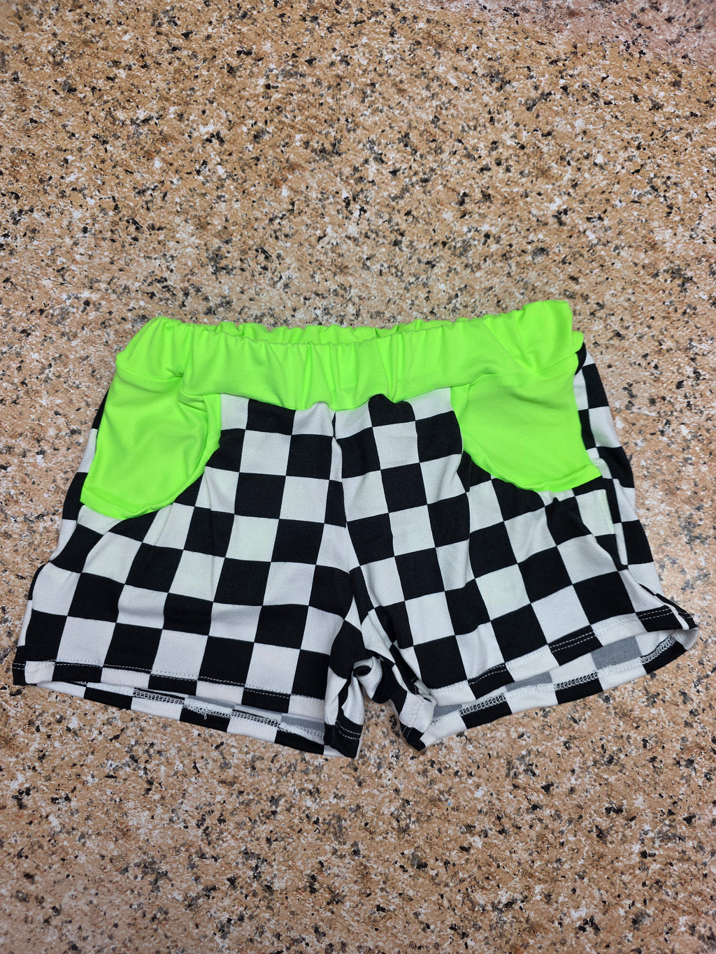 5t Neon green checker Girls Cohen Shorts with pockets (READY TO SHIP)