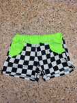5t Neon green checker Girls Cohen Shorts with pockets (READY TO SHIP)