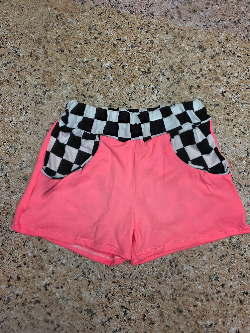 5t Neon pink checker Girls Cohen Shorts with pockets (READY TO SHIP)