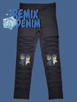 Blue and Gold Nativity Bows Distressed Leggings